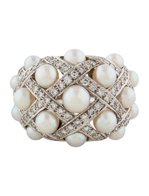 chanel ring pearl|Chanel stackable ring.